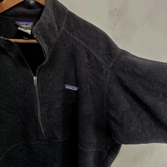 Patagonia Synchilla Mens XXL Black Fleece Pullover Quarter Zip Vintage 90s - Picture 10 of 11